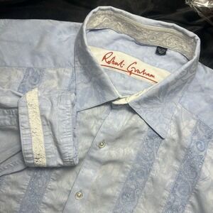 Robert Graham 2XL Sky Blue Embroidered‎ Jacquard Floral Cotton Flip Cuff Elegant